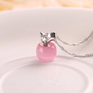 New 925 Sterling Silver Pink Apple Necklace